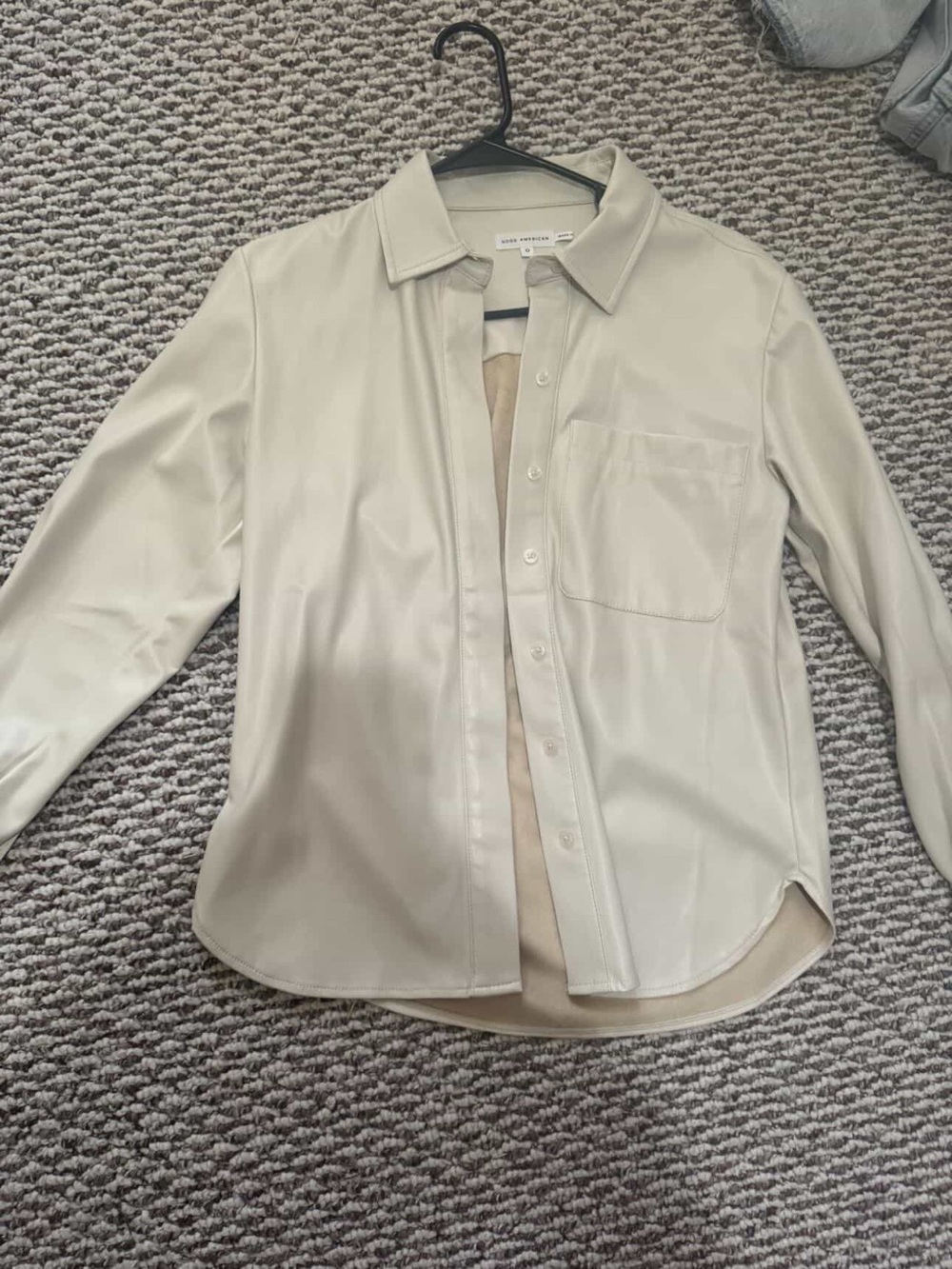 Good American Cream Button-Down Shirt with Chest Pocket